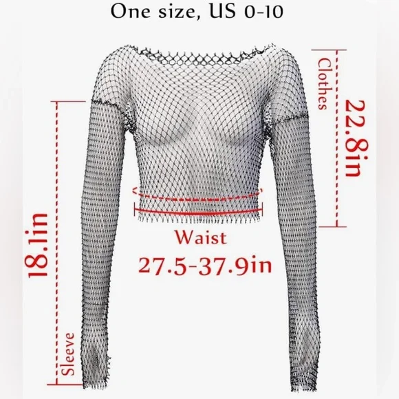 Mesh Body Chains Crystal Fishnet Top - Picture 4 of 6
